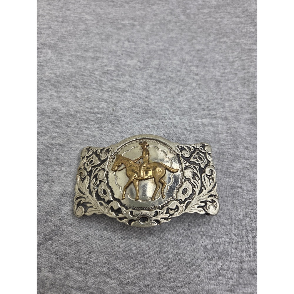 Antique Lyntone Horse Cowboy Nickel Silver Womens Belt Buckle